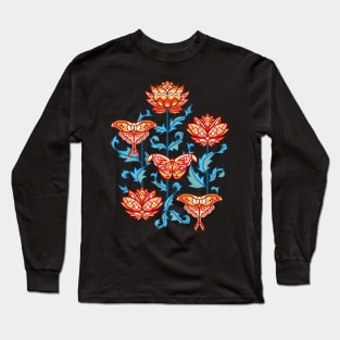 Mid-Century Moth Damask - Moody Midnight Long Sleeve T-Shirt